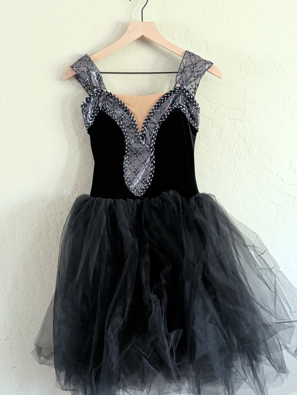 Black Tulle Ballet Dress with Embellished Silver Bodice Accents